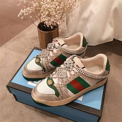 gucci crystal sneakers|gucci screener sneakers with crystals.